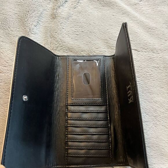 Kut from the Kloth Black & White Stripe Three Fold Long Wallet - Picture 3 of 10